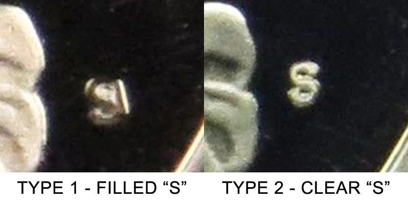 1979-S Type 1 Filled S versus Type 2 Clear S mint mark side-by-side comparison