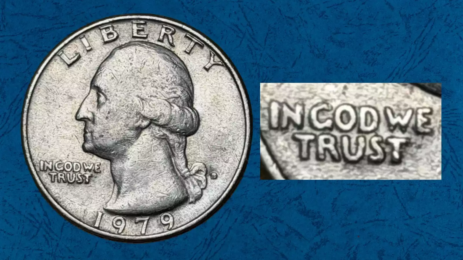 1979 quarter Doubled Die Obverse error showing visible doubling on LIBERTY lettering
